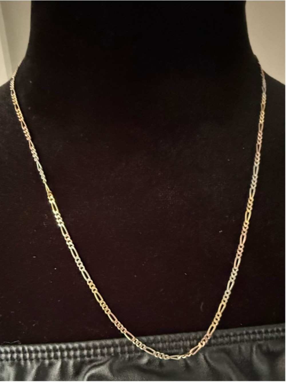 Italian 925 Sterling Tri-Color Figaro Chain Necklace 20” HAN Silver Rose Gold - Picture 4 of 9